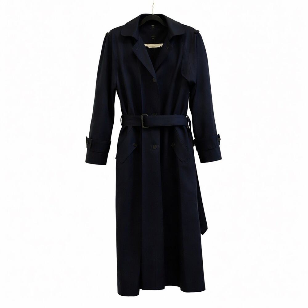 Vintage Navy Trench Coat Belted Tall 6 Thinsulate Lined Made USA Long